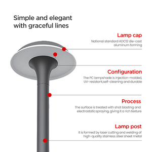 Lampe <span class=keywords><strong>de</strong></span> jardin LED en aluminium <span class=keywords><strong>avec</strong></span> poteau, étanche IP65, lampadaire rond, alimentation CA - Product Image 2