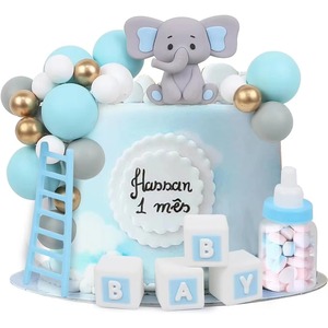 Lot de figurines d'éléphant 3D grises, boules bleues <span class=keywords><strong>et</strong></span> blanches, blocs alphabet pour baptême, communion, fête prénatale - Fournisseur export - Product Image 1