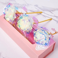 Cadeau pour la Saint-Valentin, rose artificielle dans un dôme en verre avec lumières LED, feuille d'or, rose éternelle, décoration de table