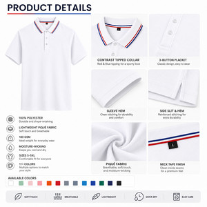 Polo de performance 100 % polyester avec logo personnalisé, col contrastant, séchage rapide, uniforme de golf unisexe, tailles S-5XL, blanc, vente en gros - Product Image 4