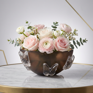 Bol en verre artisanal Crystal Coast, design papillon, style bohème moderne, pièce décorative, finition marron opaque, unique - Product Image 5