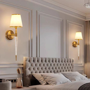Appliques murales décoratives modernes, lampe de chevet avec abat-jour en tissu doré, luminaire mural pour salon, couloir, intérieur - Product Image 3
