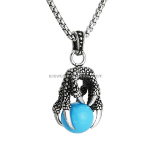 Retro Stainless Steel Dragon Claw Urn Necklace for Ashes | Gothic <b>Memorial</b> Cremation Jewelry Keepsake Pendant with Colorful Orb - Product Image 1