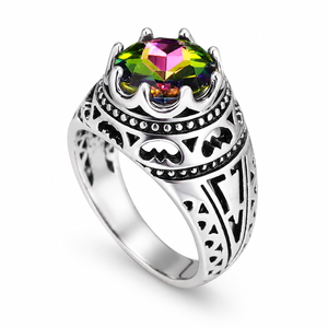 Anello Traforato a Corona Colorato per Donne, Anello da Dito Vintage alla Moda - Product Image 1