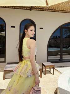 <b>Chiffon</b> Woven Vacation Resort Wear Beach Wholesale Summer Boho Floral Two Piece Set Women Crop Top Tiered <b>Maxi</b> <b>Skirt</b> - Product Image 4