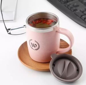 420ml rơm lúa mì Sợi đôi tường thép không gỉ cà phê uống <span class=keywords><strong>cup</strong></span> với xử lý - Product Image 2