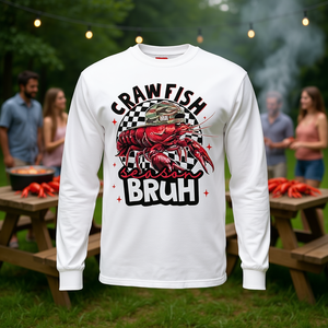 Camiseta de manga larga unisex con cuello redondo y estampado serigrafiado de Crawfish Season Bruh, ropa promocional - Product Image 3