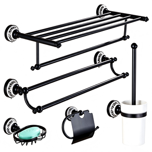 Porte-serviettes de salle de bain en cuivre noir, support pour serviettes de toilette, barre porte-serviettes, ensemble de quincaillerie de salle de bain - Product Image 1