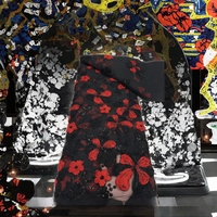 Tissu en maille de luxe Lisami Beans à motif vague brodé de sequins or, bleu et noir pour robes de soirée, de mariée et occasions spéciales