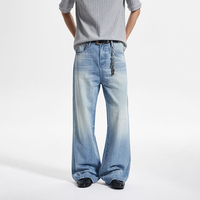 Pantalon en denim délavé, bleu glacial, design tendance, coupe décontractée rétro américaine pour homme, pantalon large