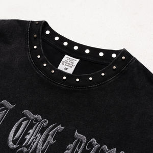 Camiseta de manga corta oversize para hombre con logo personalizado, gráfico de águila de doble cabeza vintage, con tachuelas, estilo streetwear oscuro y efecto desgastado. - Product Image 2