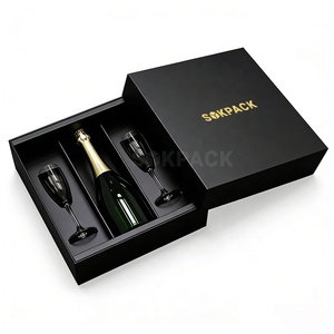 Boîte en carton rigide magnétique personnalisée avec couvercle amovible, pour une bouteille et deux flûtes à vin – Coffret cadeau - Product Image 5