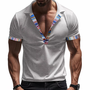Novedad de verano, camiseta Polo para hombre, camiseta de manga corta con cuello en V, Polo informal holgado de manga corta con estampado - Product Image 3