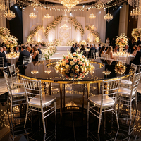 Table de banquet circulaire blanche brillante en acier inoxydable doré avec centre creux pour mariage, événement, réception et traiteur