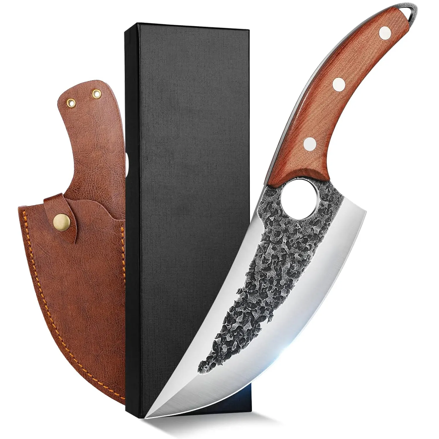 Couteau d'abattage à haute teneur en carbone cuisine japonaise couteaux serbes Viking améliorés avec gaine boucher forgé à la main pour la coupe de la viande