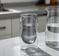 Tasse en verre borosilicate à double paroi, couche intérieure gris fumé, coque extérieure transparente soufflée à la main, pour café, thé, jus
