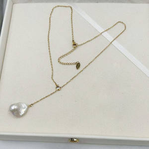 40 + 5 سم بالجملة AAA المياه العذبة الطبيعية الباروك اللؤلؤ قلادة قلادة قلادة ، الفولاذ المقاوم للصدأ PVD 18k مطلية بالذهب للماء - Product Image 3