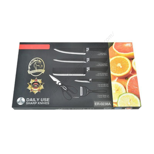 Lot de 6 couteaux de cuisine en acier inoxydable à motif vague noire, avec manche en fer à cheval, coffret cadeau d'affaires - Product Image 5