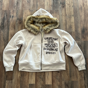 Felpe da uomo in cotone 100% felpe con <span class=keywords><strong>cappuccio</strong></span> in <span class=keywords><strong>pelliccia</strong></span> sintetica con cerniera 400gsm con stampa serigrafica personalizzata con Zip - Product Image 6
