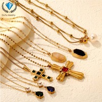 Colliers pendentifs tendance, design léger et luxueux, pierres précieuses, croix délicate, collier cadeau de vacances, collier géométrique