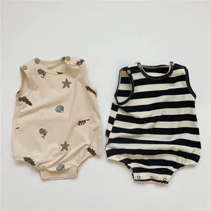 Mameluco sin mangas para bebé, verano 2026, con estampado completo de estrellas de mar a rayas, para bebés niños y niñas, personalizable - Product Image 1