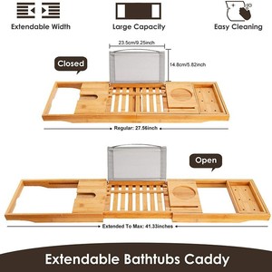 Bandeja de Baño Plegable de Bambú con Portavasos para Productos de Cuidado Personal y Lectura - Product Image 5