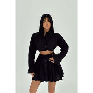 ชุดกระโปรงสีดำติดกระดุมสำหรับผู้หญิง ไซส์ XS ความยาวเหนือเข่า เหมาะสำหรับใส่ทำงานหรือชุดลำลองในฤดูร้อน - Product Image 3