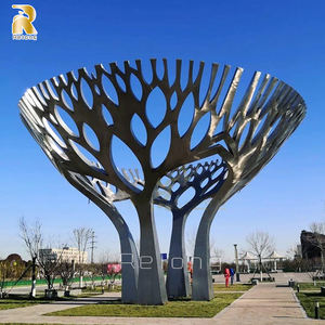 Escultura de estatua de árbol de acero inoxidable abstracto grande RELONG con luz para plaza comercial pública al aire libre - Product Image 4