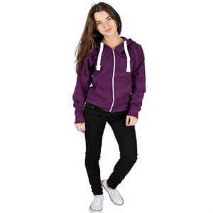 Sweat-shirt à capuche zippé violet, couleur unie, en polaire, décontracté, pour l'automne, avec poche avant, coupe classique, unisexe - Product Image 1