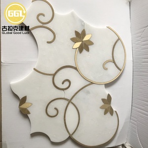 Gạch lát nền tường, gạch ốp tường, gạch lát nền nhà tắm, họa tiết dây leo, chất liệu đá cẩm thạch trắng Thassos pha đồng vàng, thương hiệu Goodluck Waterjet, dùng cho nhà ở, khách sạn, biệt thự. - Product Image 1