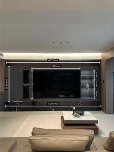 2025 Hot Style Modern Solid Wood Glass TV Stand Full Wall Simple Home TV Background Wall Storage Rack Integrated <b>Combined</b> - Product Image 2