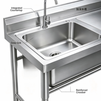 Évier double en acier inoxydable 304 de style européen, évier de cuisine commercial pour restaurant, cafétéria, industrie de la restauration