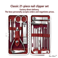 Ensemble classique personnalisé de 21 pièces, pinces à ongles et pinces à bec d'aigle, ensemble complet pour les services de beauté et de manucure