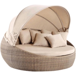 Cama Solar Redonda de Ratán en Oferta, Tumbona Impermeable para Playa, Jardín y Exteriores - Product Image 1