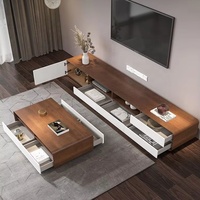 Ensemble moderne de table basse et meuble TV en bois pour salon, style luxe léger, avec table basse et meuble TV combinés en bois massif