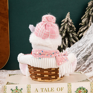 Cesta Navideña Rosa con Lentejuelas y Muñeco de Peluche, Caja de Regalo de Ratán para Frutas y Dulces - Product Image 3