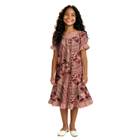Gaun Hawaii Lucu untuk Pesta Liburan Anak, Pakaian Anak Kustom, Gaun Samoa Elegan untuk Anak Perempuan, Kerah O, Lengan Ruffle, Desain Tribal