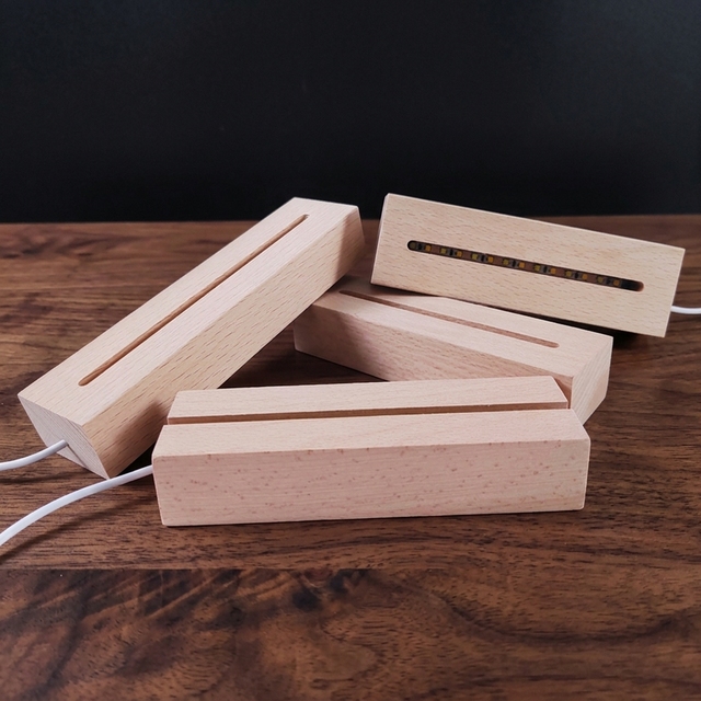 Rectangle Personalized 3D Wood LED Light White Light Wooden LED Light Lamp Wooden Base Laser Crystal Glass Art for Acrylic