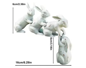 أربعة متصلة الأبيض الراتنج الأرانب تماثيل في الهواء الطلق الربيع الأرانب النحت ل أرنب عاشق أرنب عيد الفصح الفن حديقة ديكور