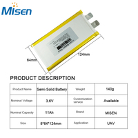 Batterie polymère lithium semi-solide en pochette à haute densité énergétique et débit de décharge élevé 3.6V 11Ah 13Ah 15Ah 16Ah 17Ah 20Ah pour UAV