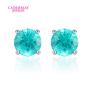 Cadermay <b>Stud</b> <b>Earrings</b> 6mm Paraiba <b>Turquoise</b> Claw Setting Women's Everyday Wear - Product Image 2