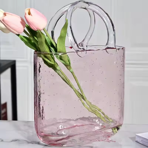 Luxury Transparent Crystal Decorative Flower <strong>Glass</strong> Handbag <strong>Vases</strong> Purse <strong>Bag</strong> <strong>Vase</strong> for Home Decor - Product Image 3