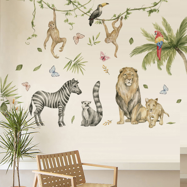 Customized Africa Animals Printed Wall Stickers PVC Recyclable Waterproof Mural Wall Paper For Children's Room Home Decor