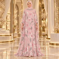 Robe Abaya en Chiffon à Imprimé Floral de Luxe, Col en V, Manches Évasées, Tenue de Mariage Modeste