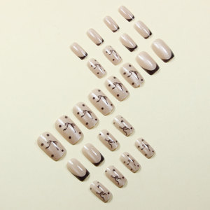 24 Pezzi Unghie Finte Quadrate con Design Occhio di Gatto Argento Glitterato, Stile Francese <span class=keywords><strong>Nero</strong></span> con Fiocco, Nail Art Dolce e Cool per Ragazze Alla Moda - Product Image 4