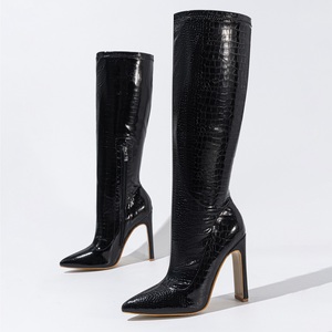 XSD New Thick Heel Mid-leg Elastic Inner Zipper Irregular Fashion Stone Pattern Pointed Toe Women's Boots - Product Image 4