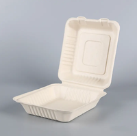 Boîte à lunch carrée jetable biodégradable 9*9, barquette à emporter à 3 compartiments, 1200 ml, conteneur alimentaire en bagasse de canne à sucre