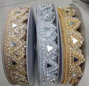 Custom Made Premium Handcrafted Sequin Embroidered Brocade <b>Fabric</b> Laces <b>100</b>% Cotton Machine Precision for Superior Texture - Product Image 6