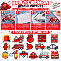 Patch brodé de pompier en gros, motif camion de pompiers d'urgence, à thermocoller ou à coudre
