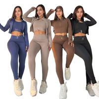 Y71650 Ensemble de yoga européen brodé, décontracté, à manches longues, respirant et infroissable, pour femme, pour le commerce transfrontalier
